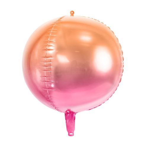 Ombre gömb metál fólia lufi, pink és narancs, 35cm