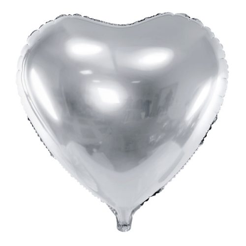 Szív alakú ezüst fólia lufi, 18"/45cm