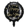 Happy New Year, kerek alakú, fekete fólia lufi, 45 cm