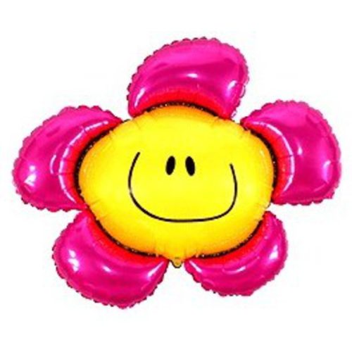 Fólia lufi,  mini forma, rózsaszín mosolygó virág, 35 cm