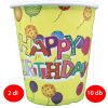 Papír pohár 10 db/cs - Happy Birthday sárga-lufis