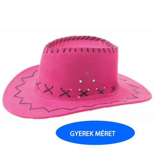 Cowboy, velúr kalap, rózsaszín, gyerek