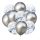 Lufi csomag, ezüst és ezüst konfettis, 30cm, 10 db/cs