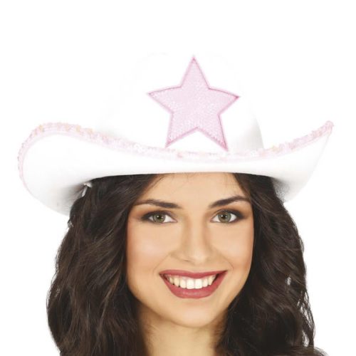 Cowboy kalap, fehér, csillagos, női