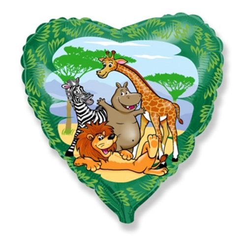Fólia lufi,  szív alakú, Jungle, 45 cm
